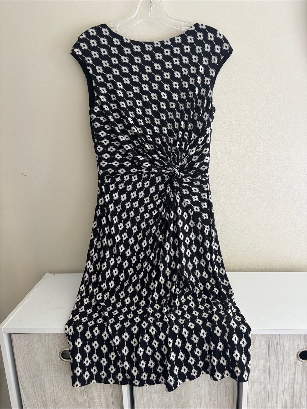 Black & White Knot-Front Cap-Sleeve Dress